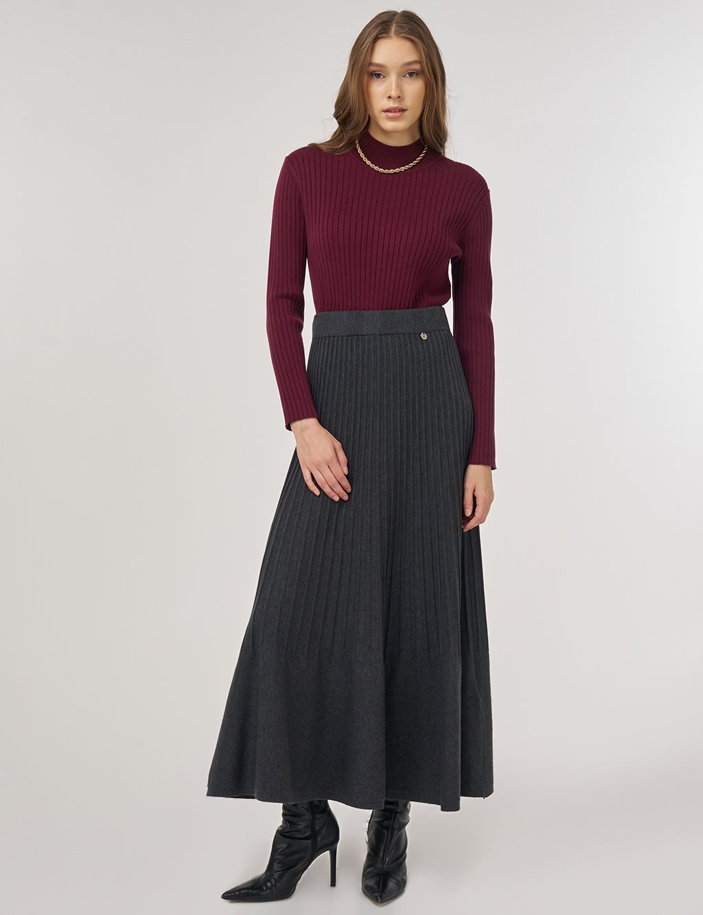 High Waist Viscose Knit Skirt Gray 