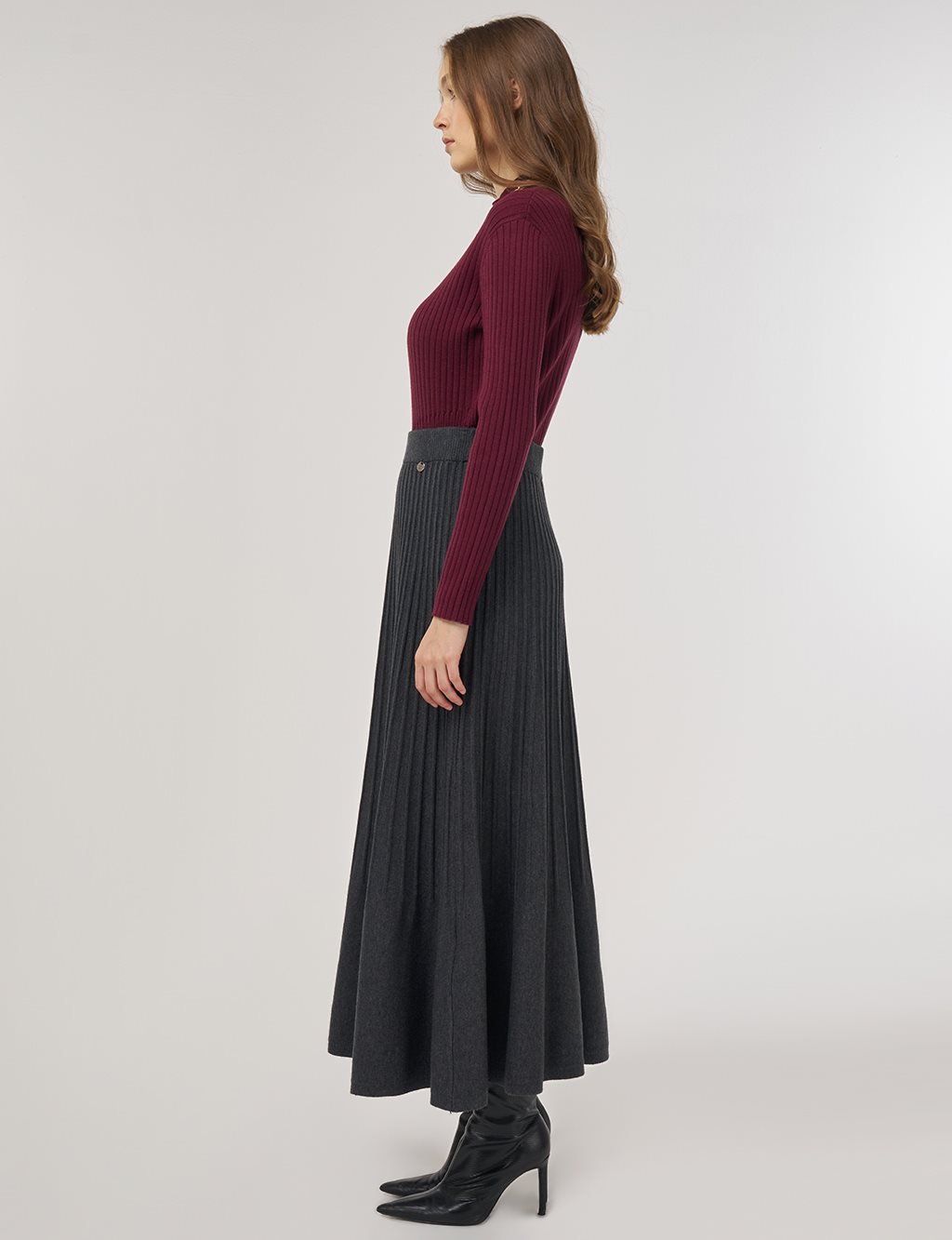 High Waist Viscose Knit Skirt Gray 
