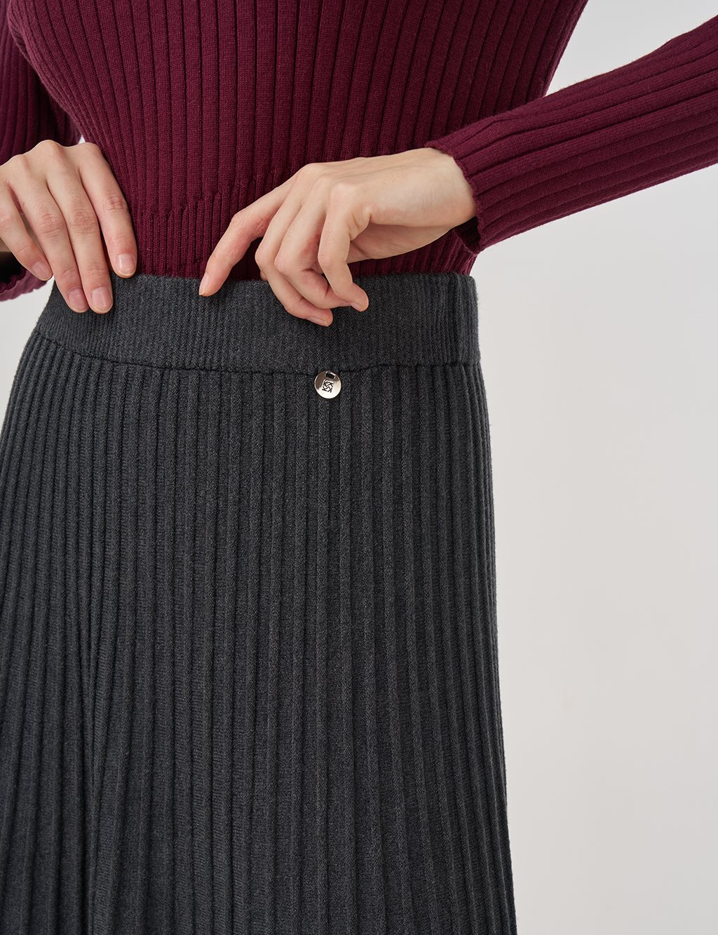 High Waist Viscose Knit Skirt Gray 