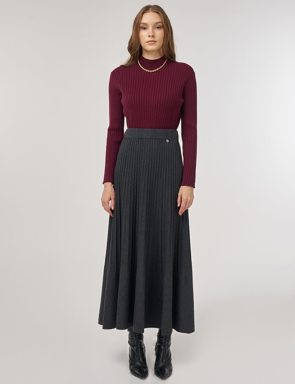 High Waist Viscose Knit Skirt Gray 
