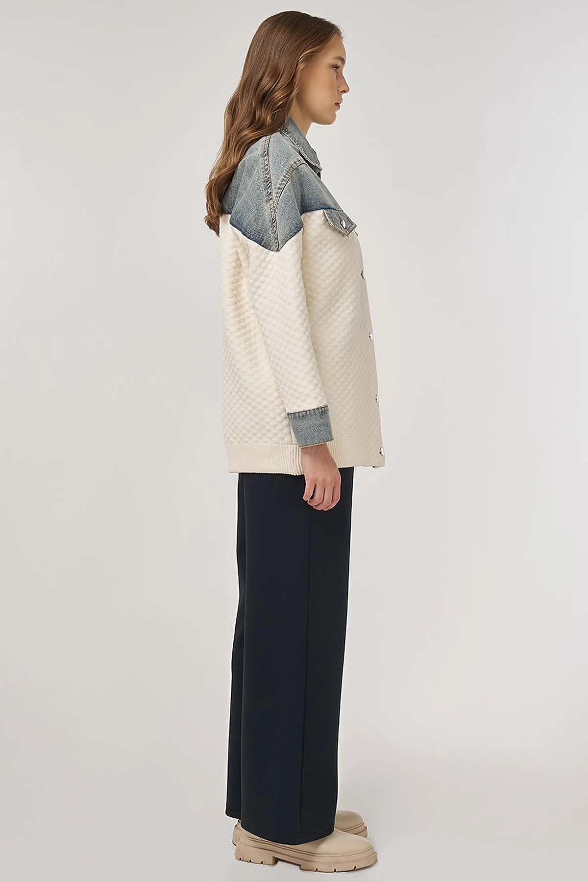 Denim-Trimmed Jacket Cream 