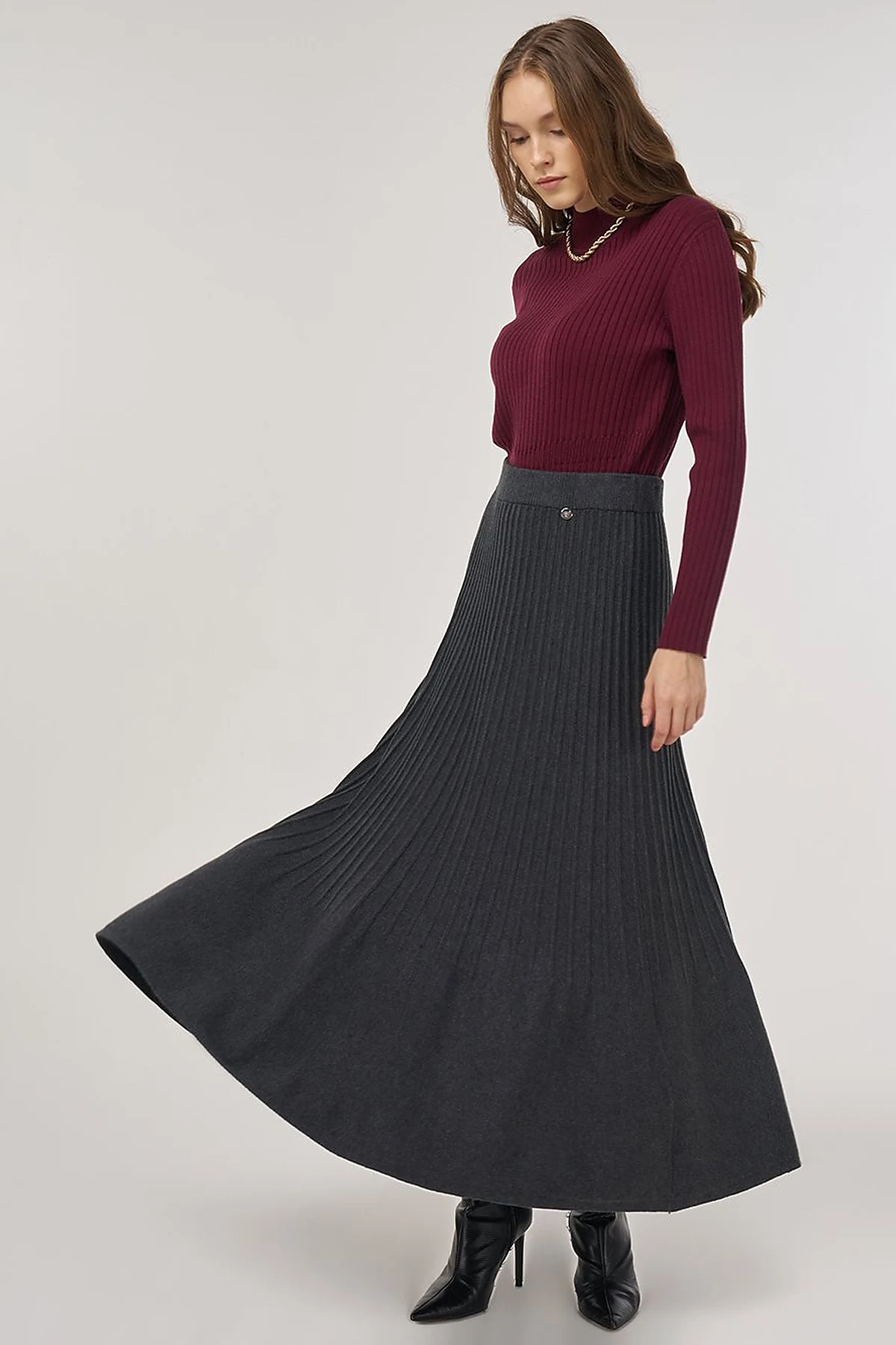 High Waist Viscose Knit Skirt Gray 