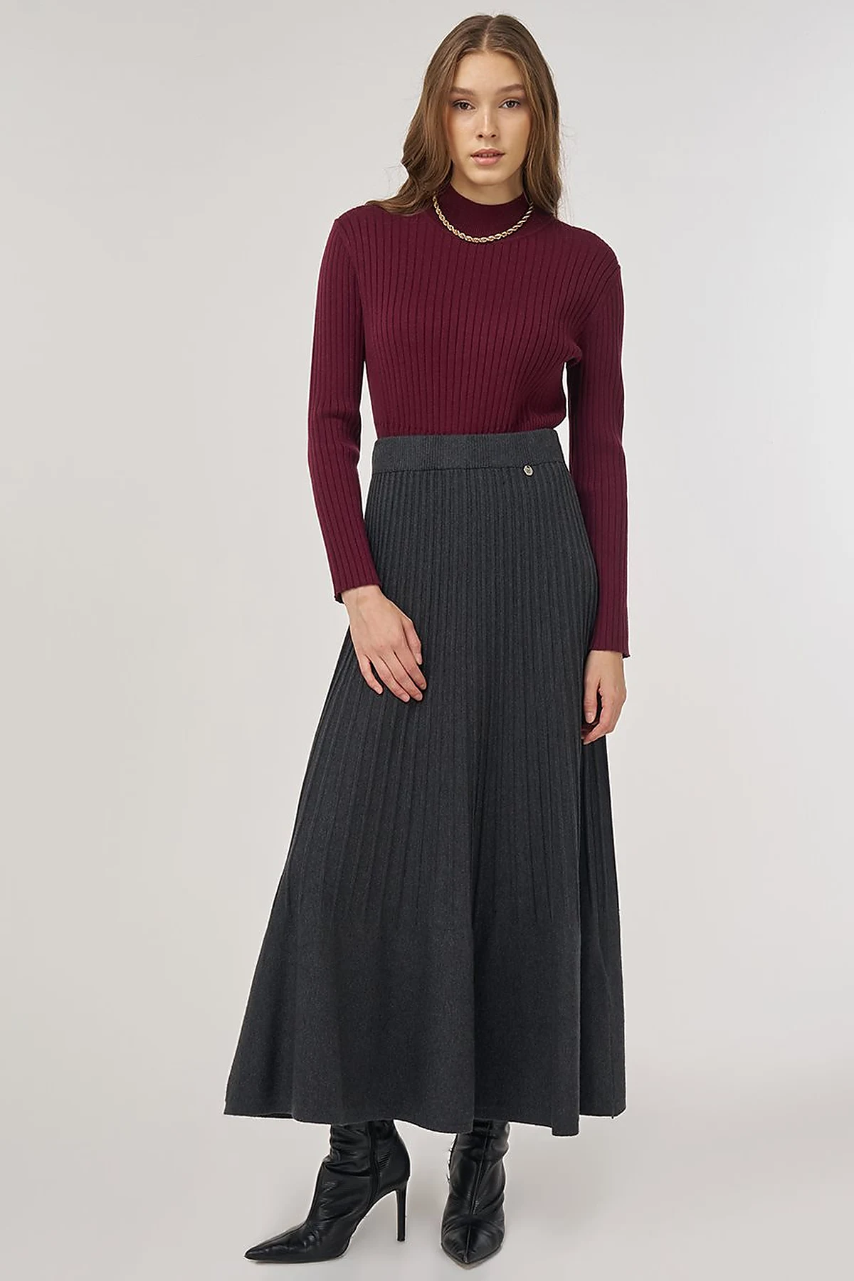 High Waist Viscose Knit Skirt Gray 
