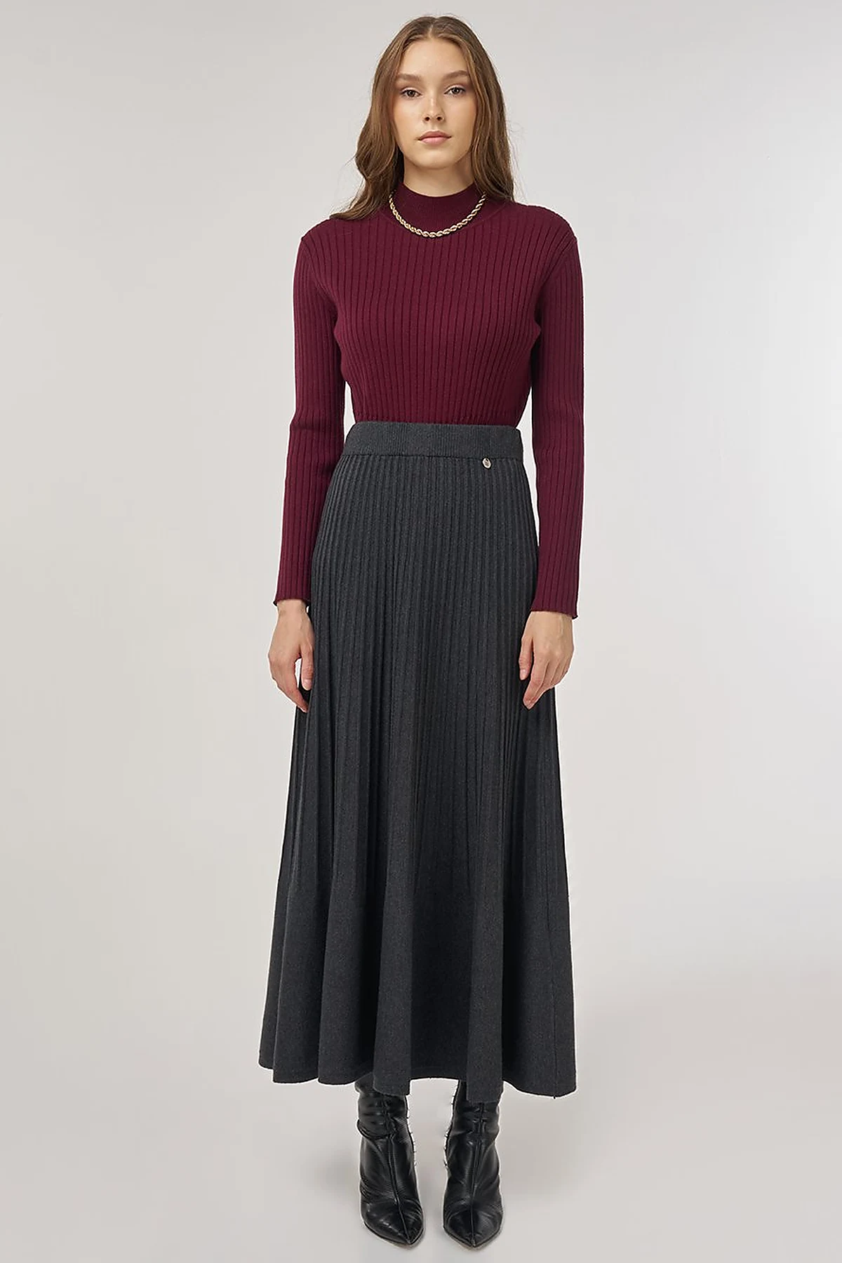 High Waist Viscose Knit Skirt Gray 