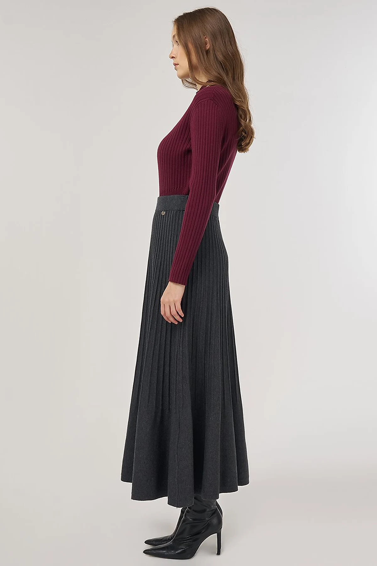 High Waist Viscose Knit Skirt Gray 