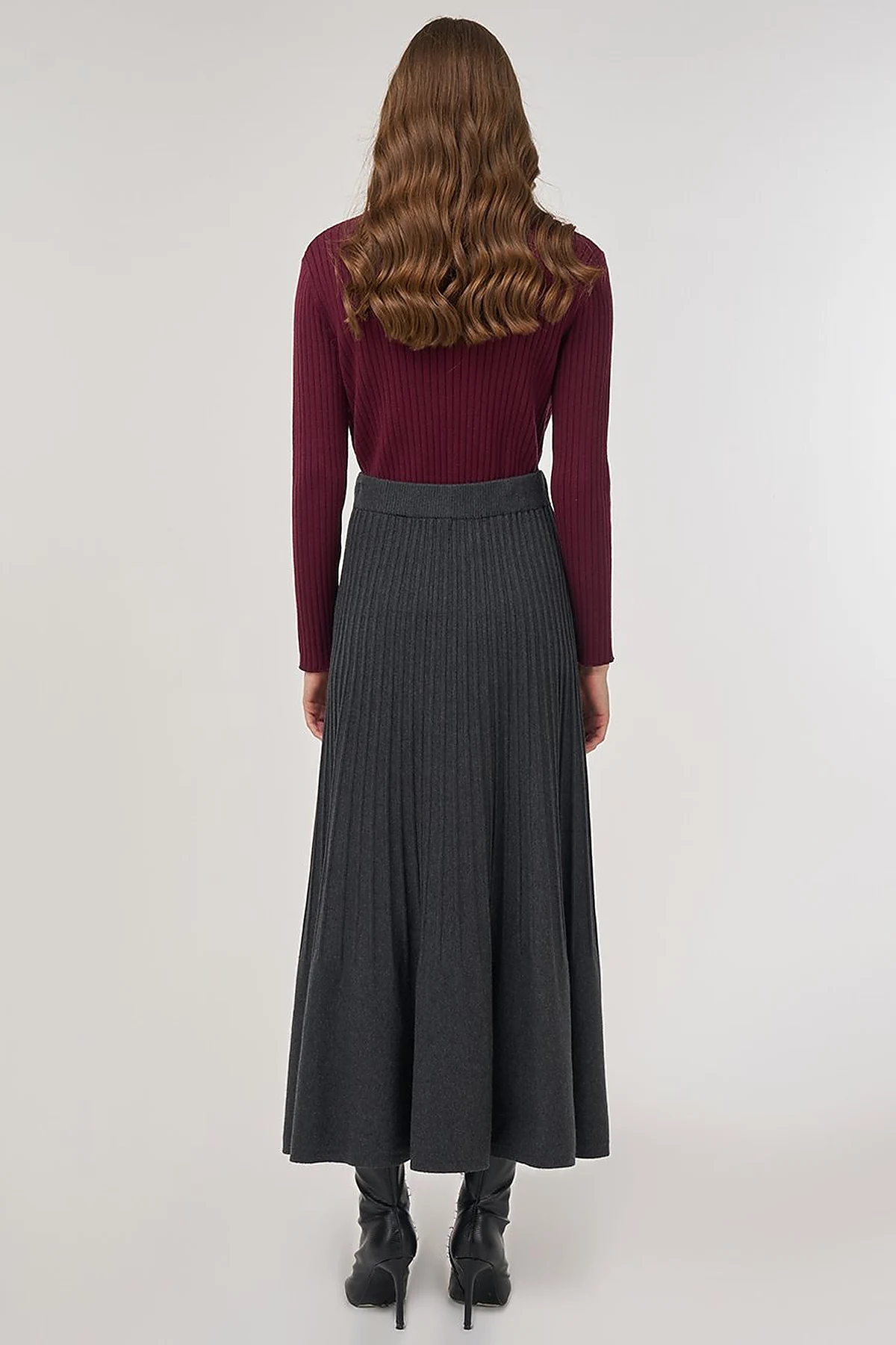 High Waist Viscose Knit Skirt Gray 