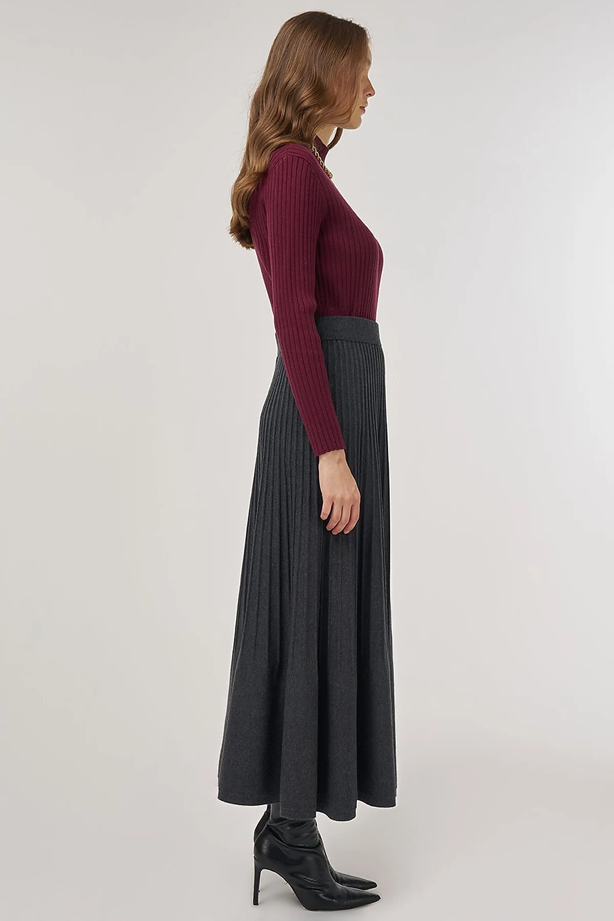 High Waist Viscose Knit Skirt Gray 