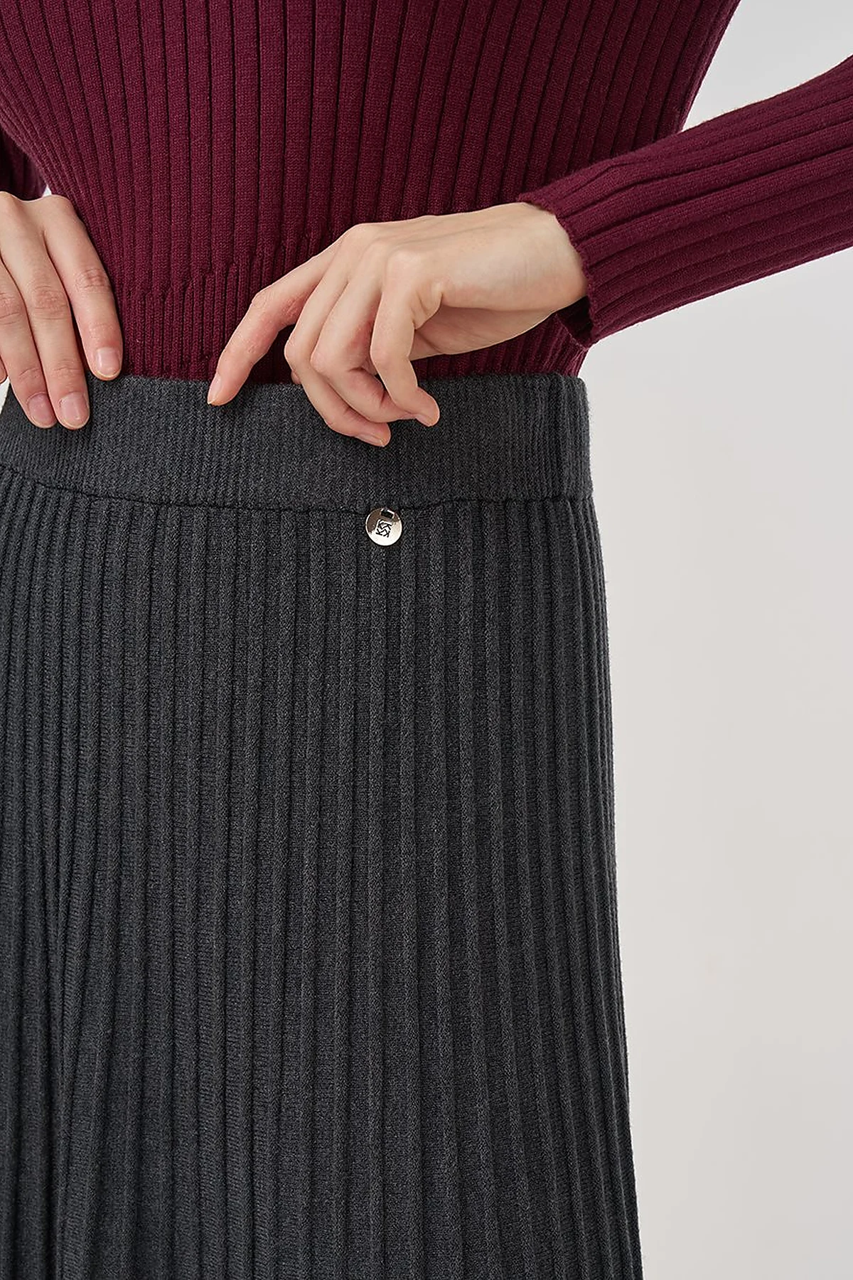 High Waist Viscose Knit Skirt Gray 