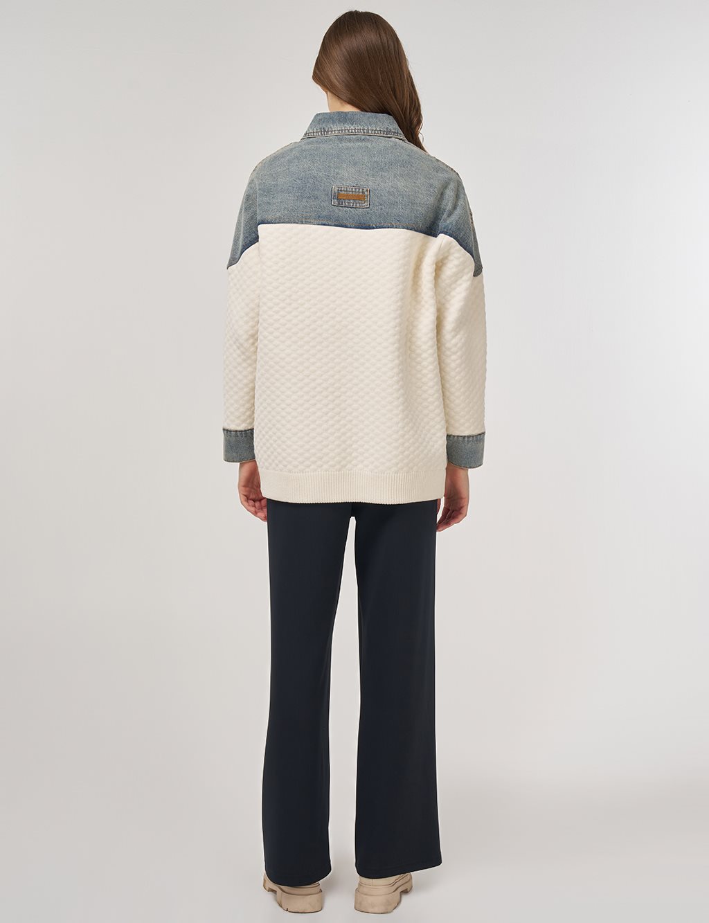 Denim-Trimmed Jacket Cream 