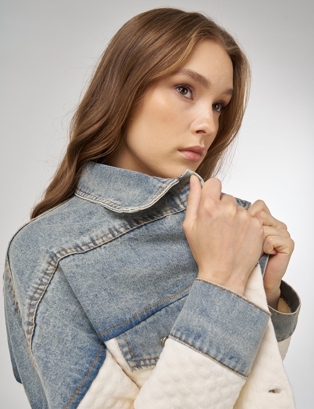 Denim-Trimmed Jacket Cream 