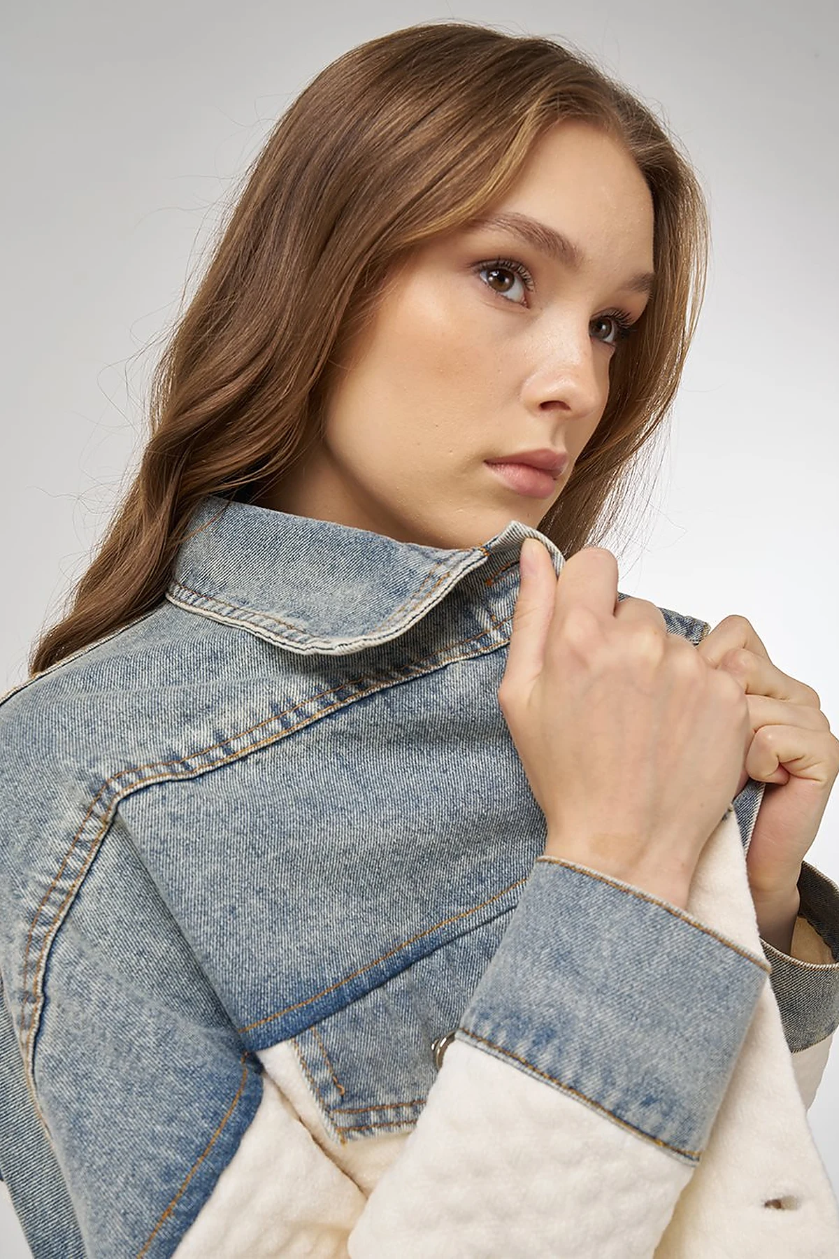 Denim-Trimmed Jacket Cream 