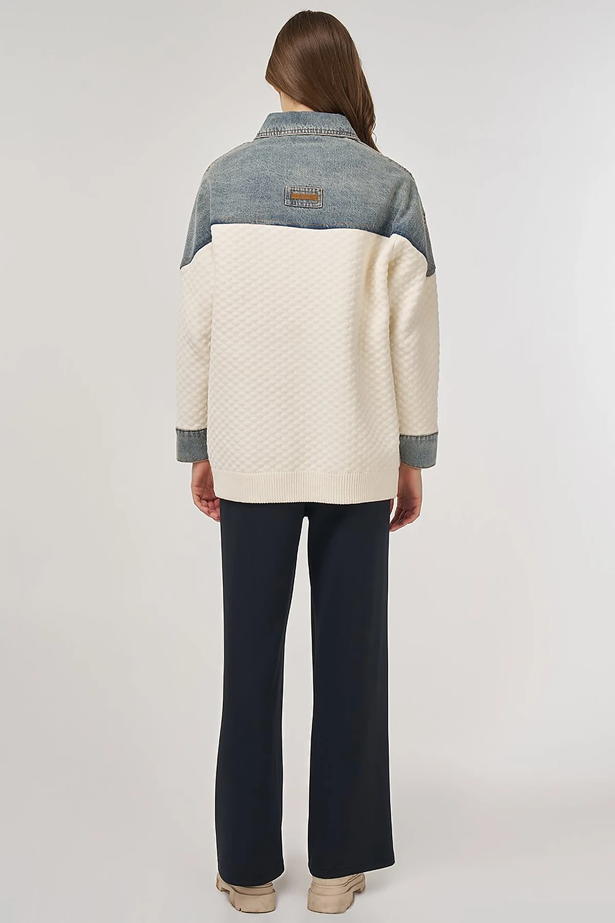 Denim-Trimmed Jacket Cream 