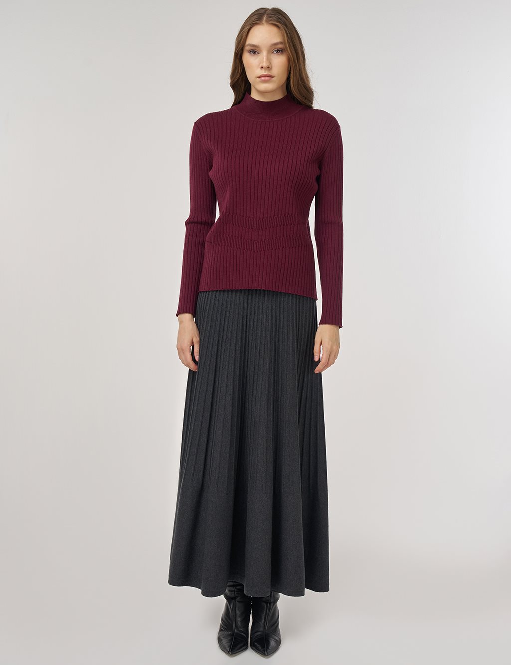 Ribbed Viscose Knit Sweater Burgundy