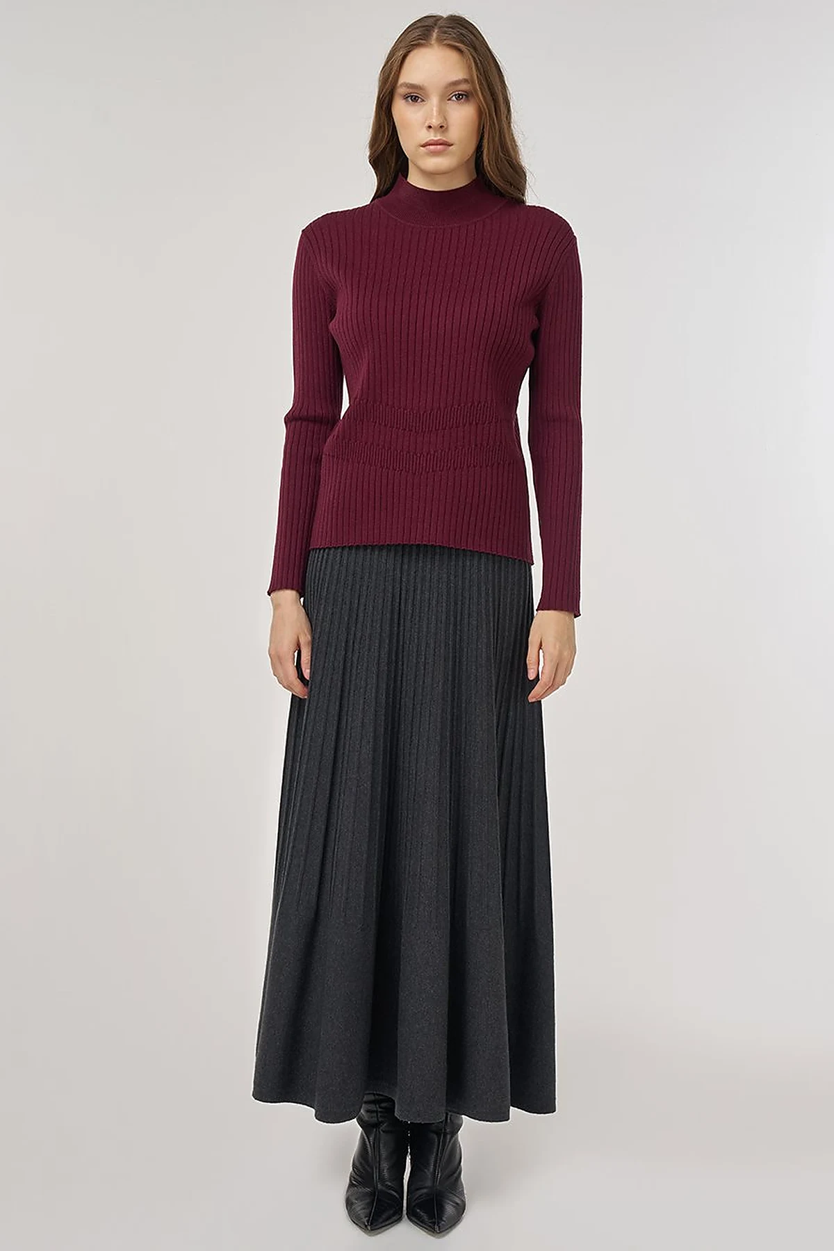 Ribbed Viscose Knit Sweater Burgundy