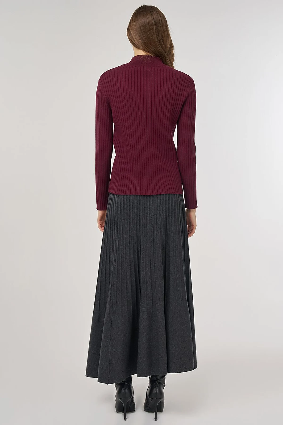 Ribbed Viscose Knit Sweater Burgundy