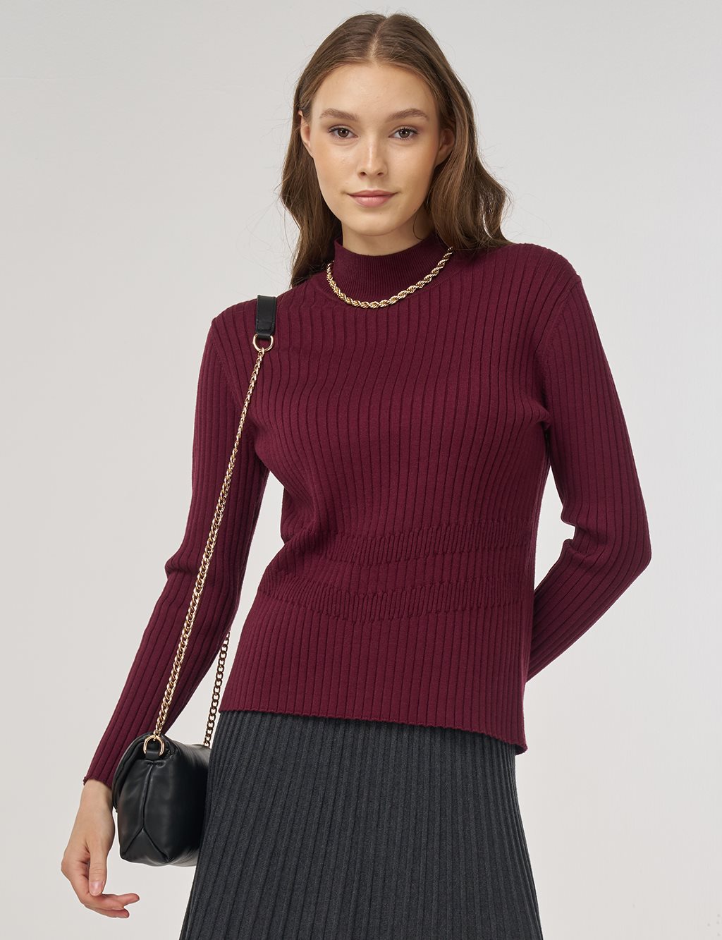 Ribbed Viscose Knit Sweater Burgundy