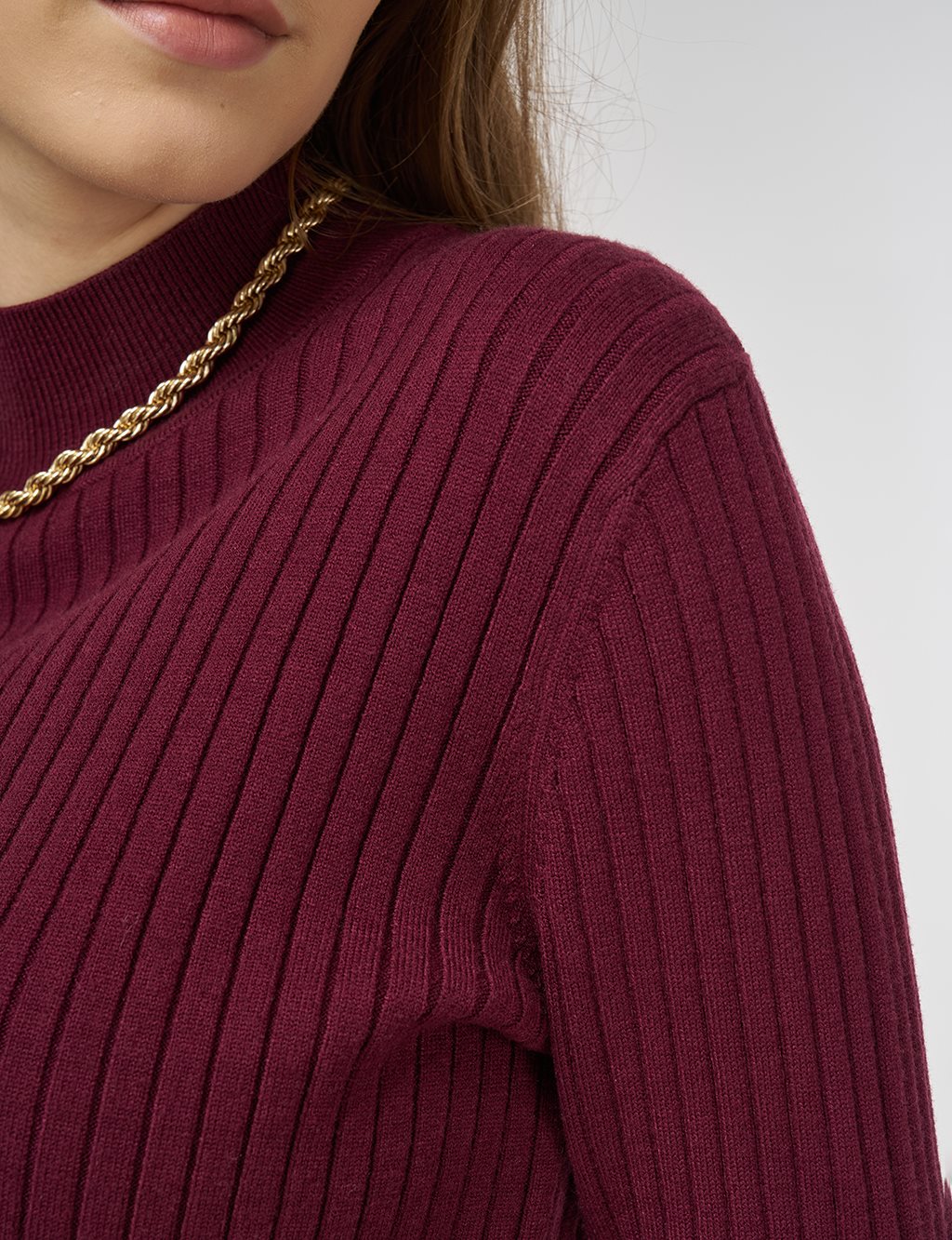 Ribbed Viscose Knit Sweater Burgundy