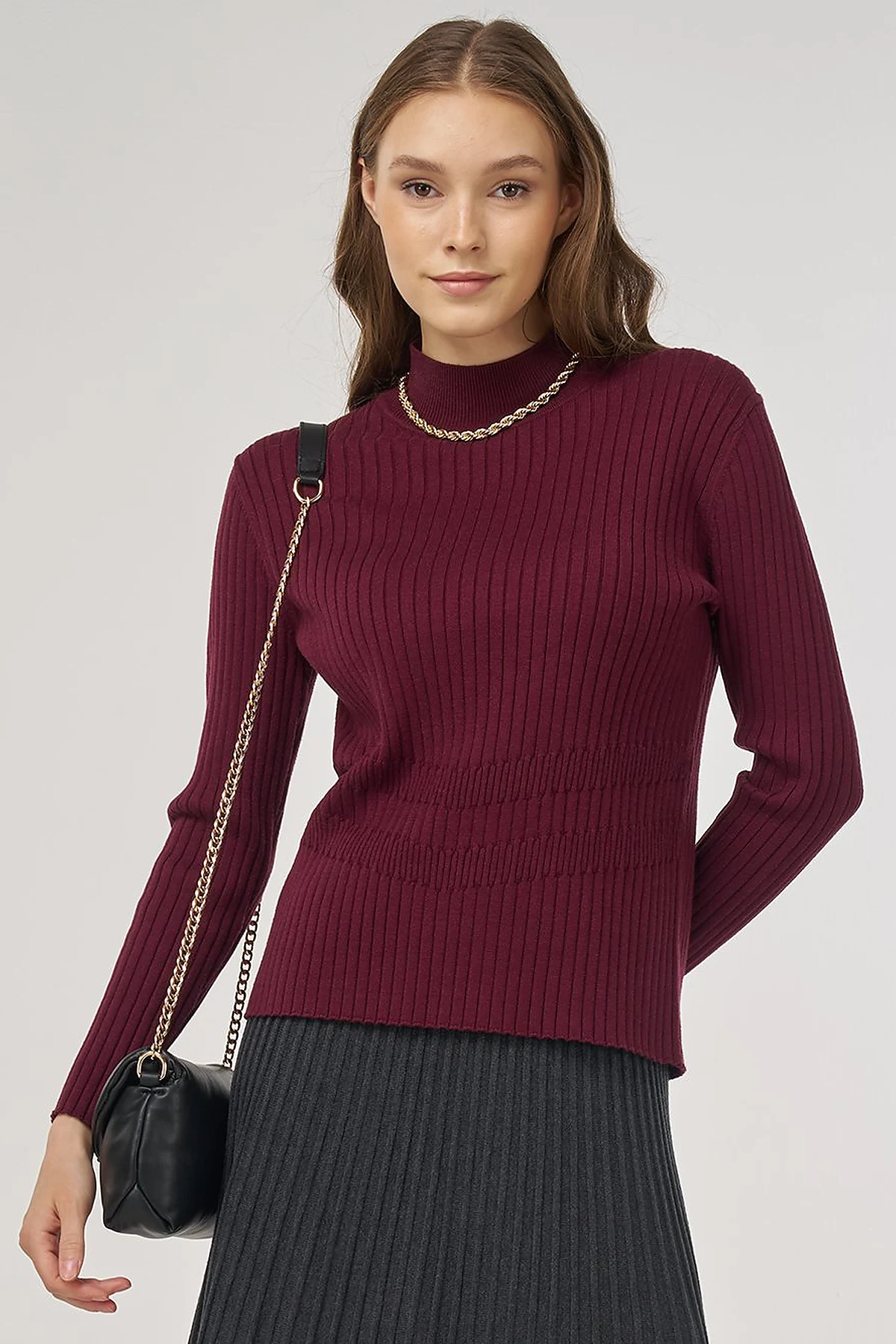 Ribbed Viscose Knit Sweater Burgundy