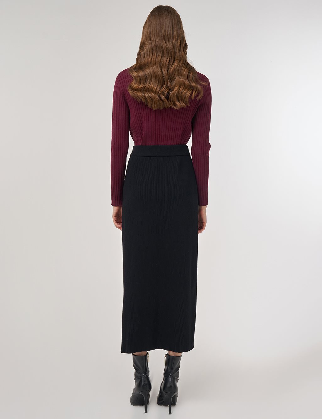 Zipper Detailed Viscose Knit Skirt Black 