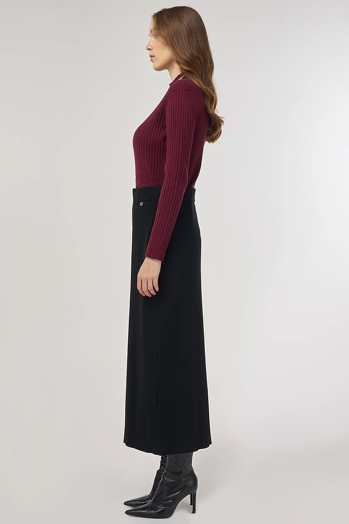 Zipper Detailed Viscose Knit Skirt Black 