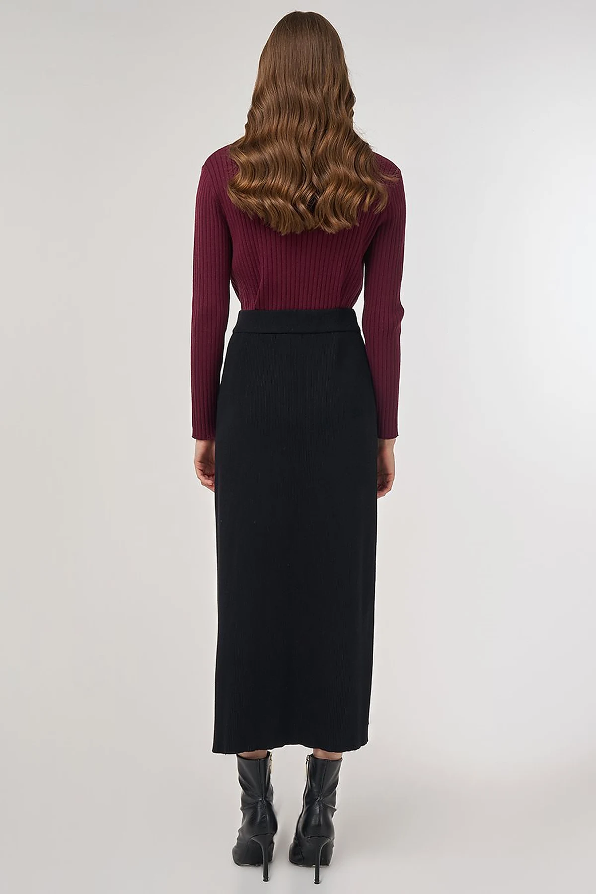 Zipper Detailed Viscose Knit Skirt Black 