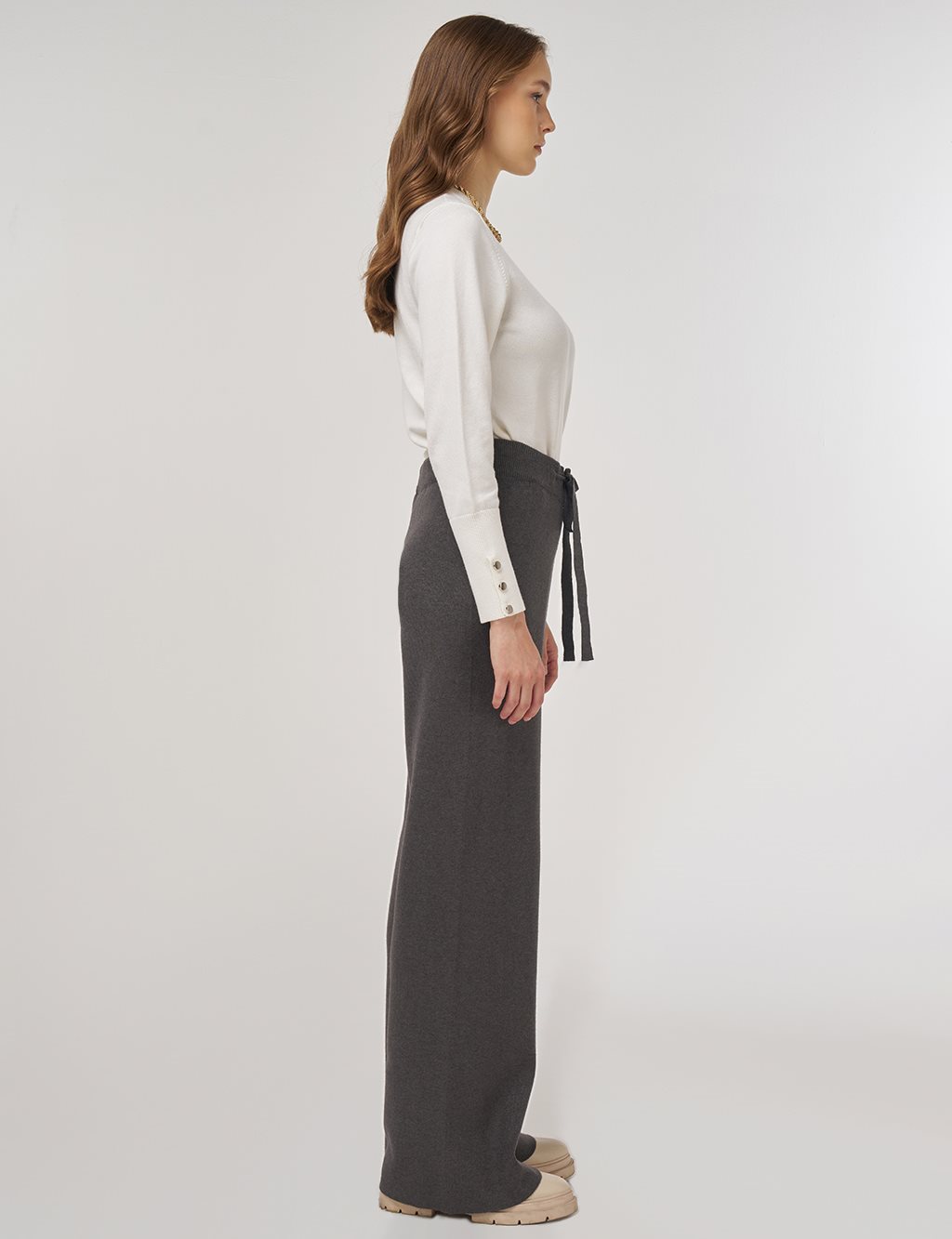 Drawstring Viscose Knit Pants Anthracite 