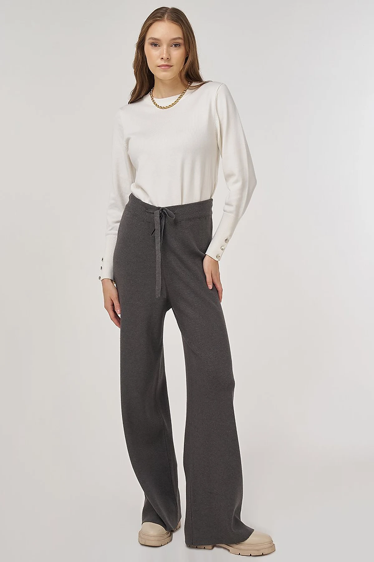 Drawstring Viscose Knit Pants Anthracite 