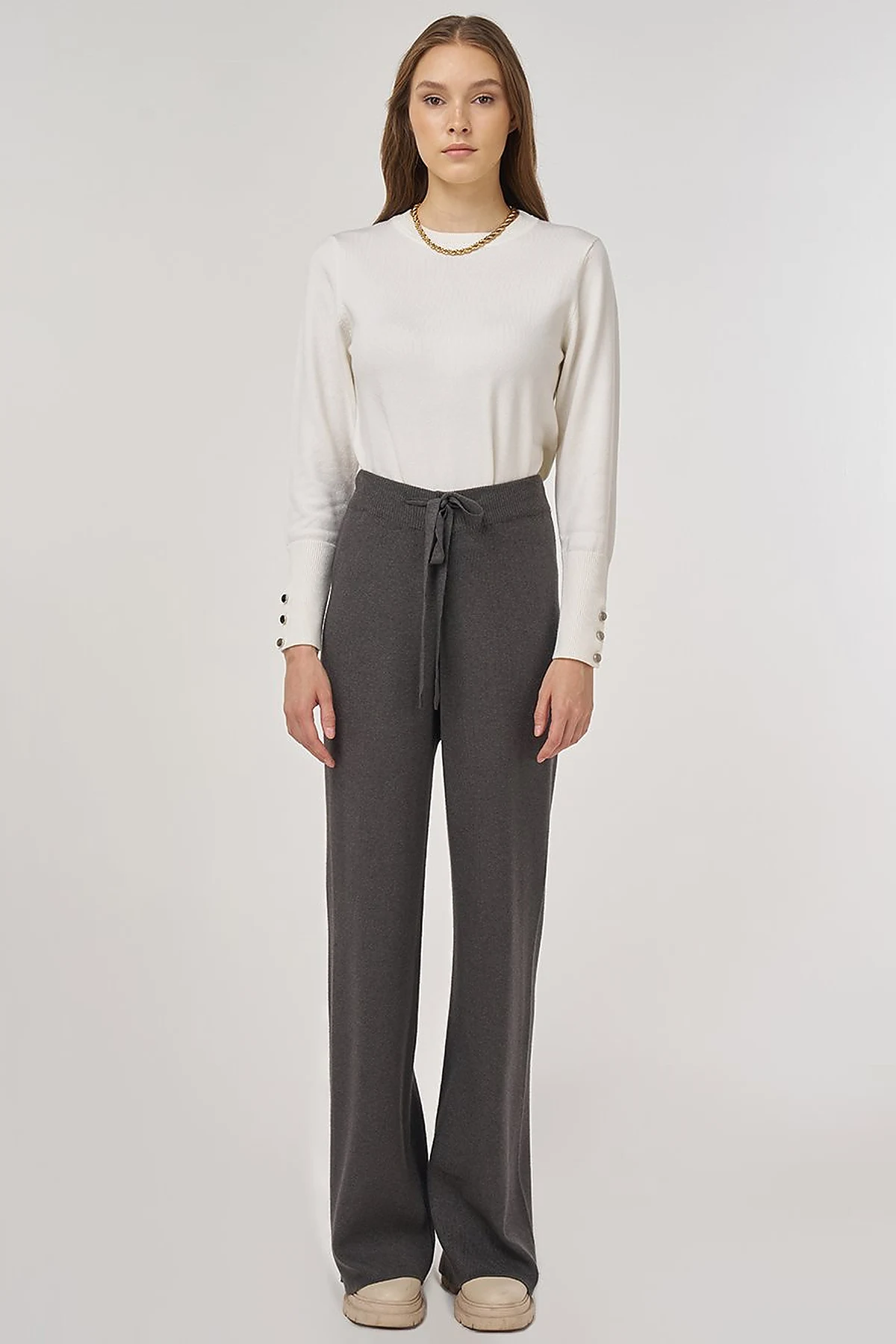 Drawstring Viscose Knit Pants Anthracite 