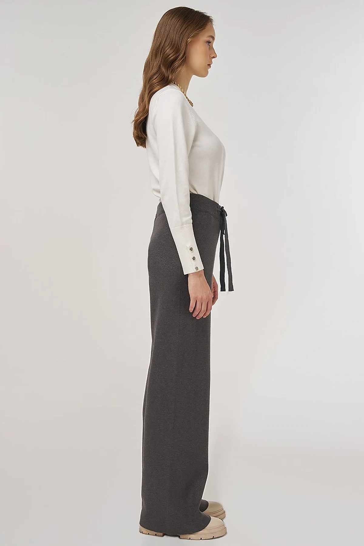 Drawstring Viscose Knit Pants Anthracite 