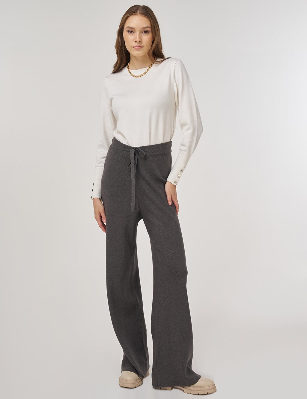 Drawstring Viscose Knit Pants Anthracite 