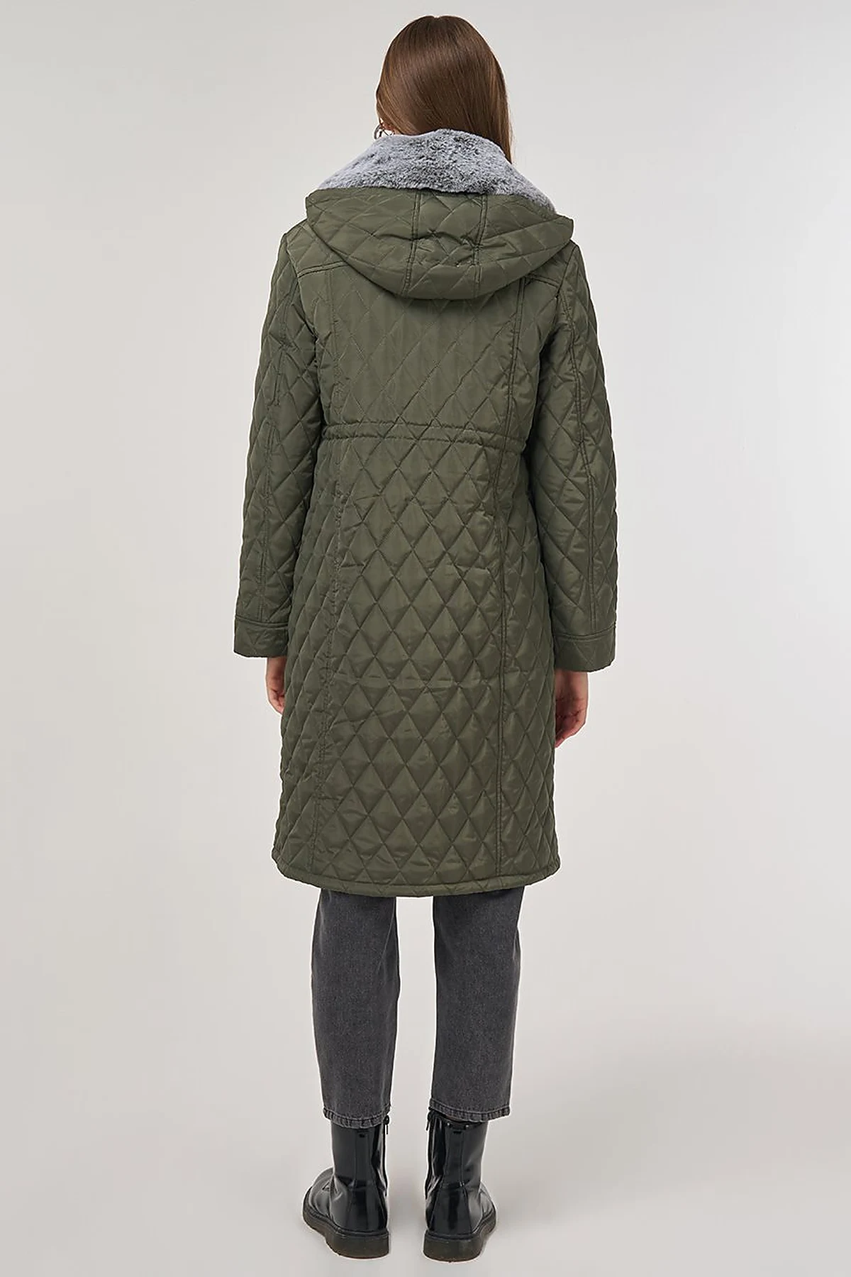 Fur-Detail Anorak Coat in Khaki