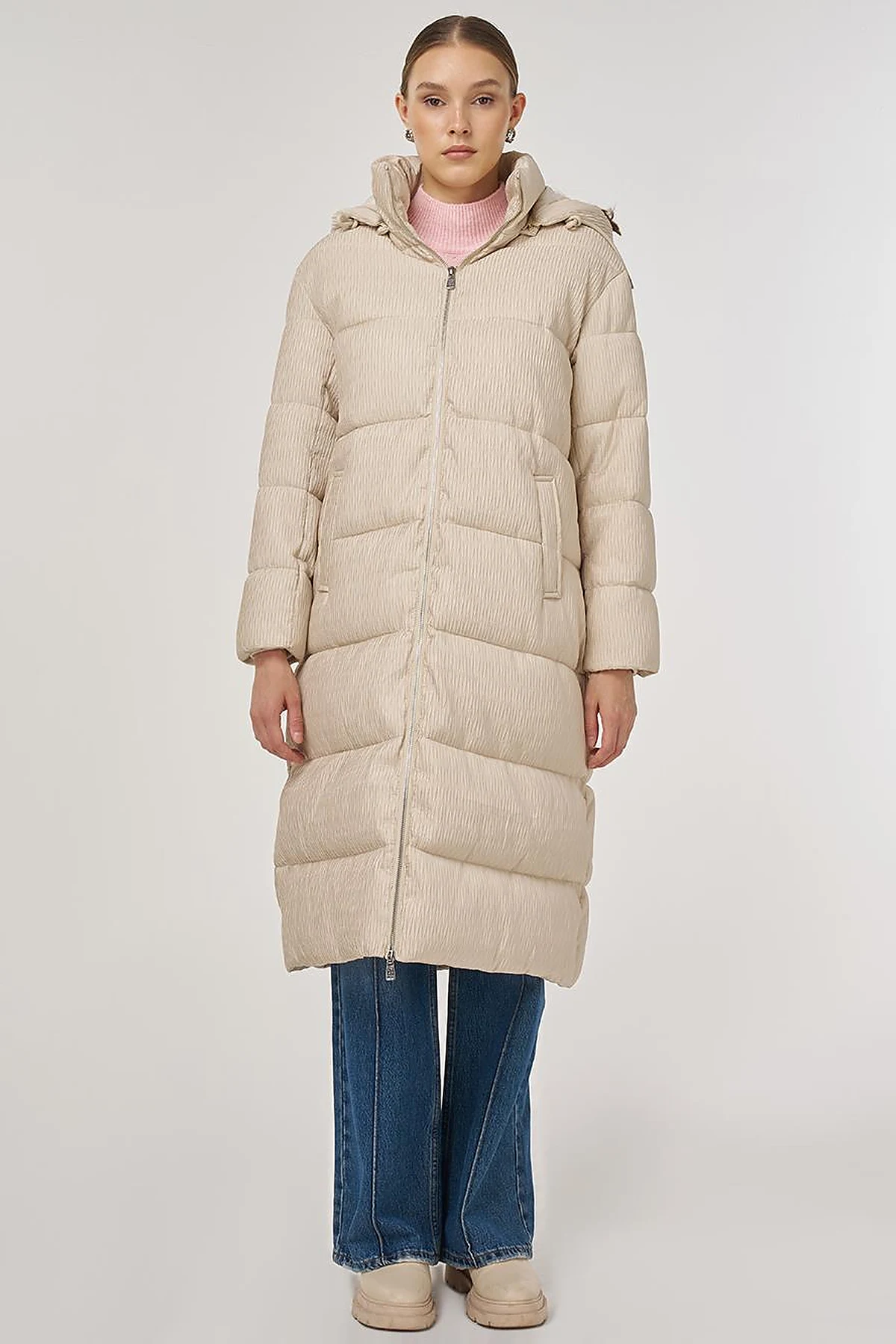 Zipper-Closure Anorak Jacket Cream