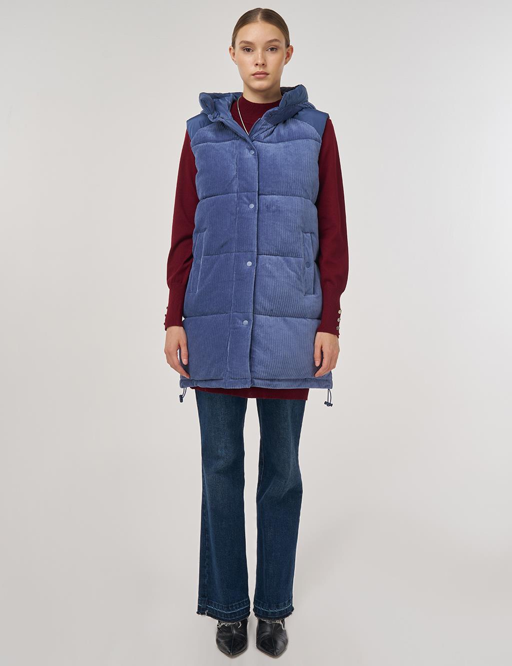 Velvet-Trimmed Puffer Vest Navy