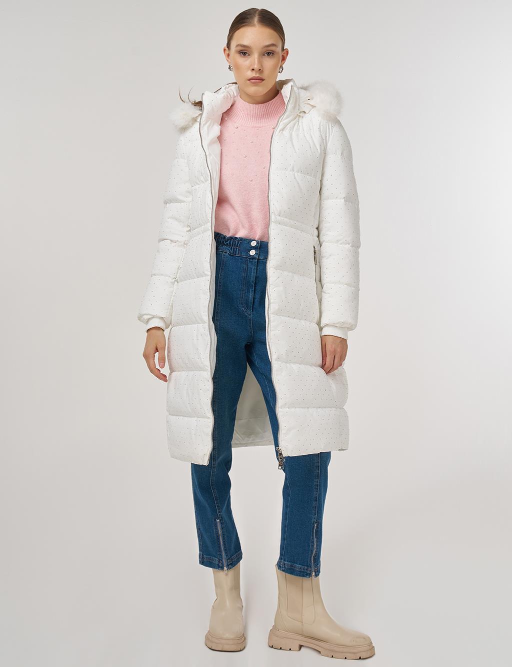 Hotfix Printed Anorak Coat in Optical White