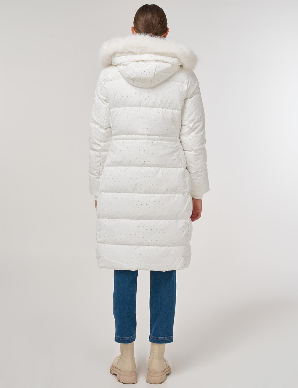 Hotfix Printed Anorak Coat in Optical White