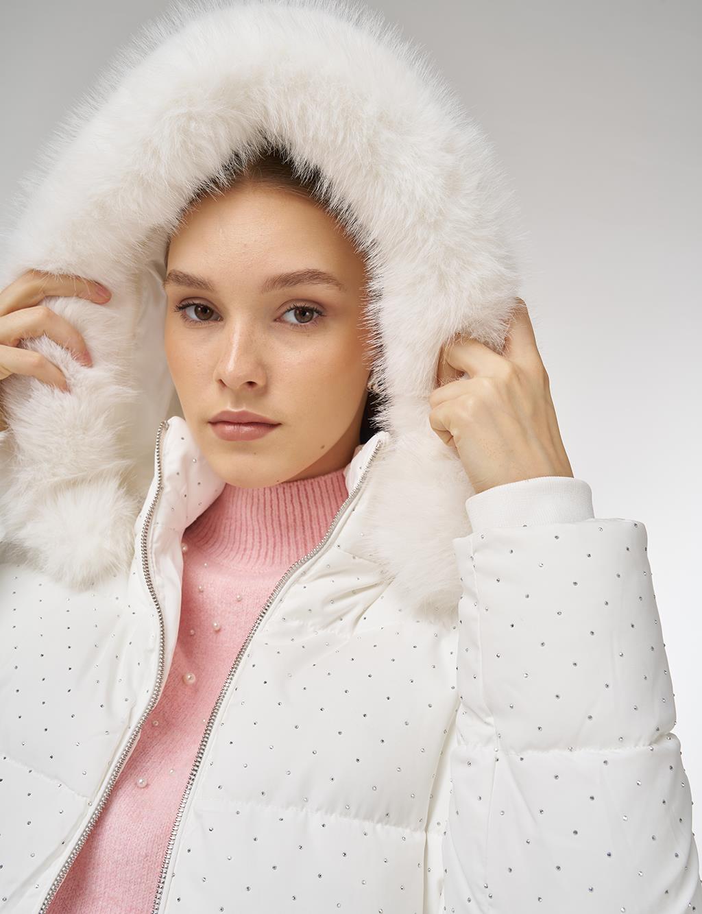 Hotfix Printed Anorak Coat in Optical White