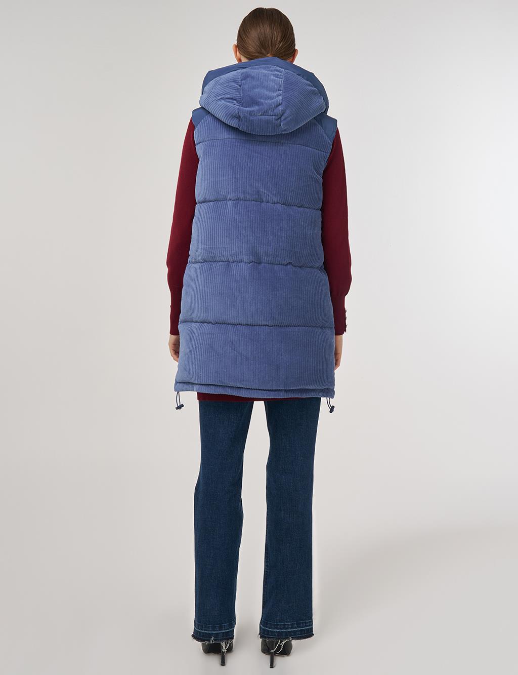 Velvet-Trimmed Puffer Vest Navy