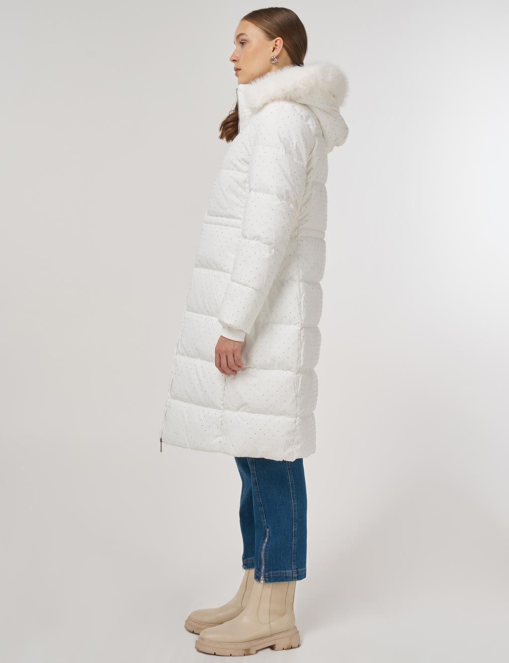 Hotfix Printed Anorak Coat in Optical White