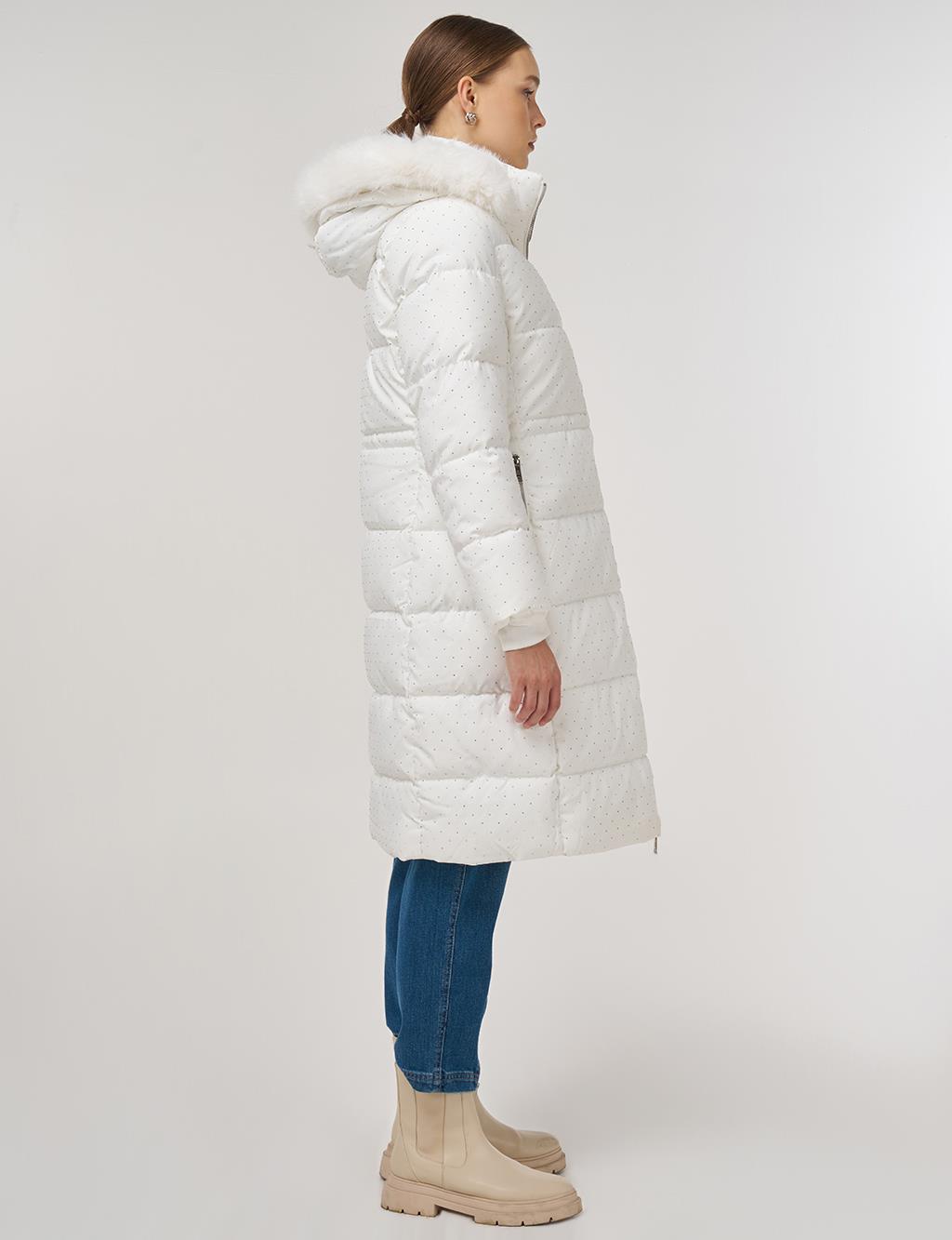 Hotfix Printed Anorak Coat in Optical White
