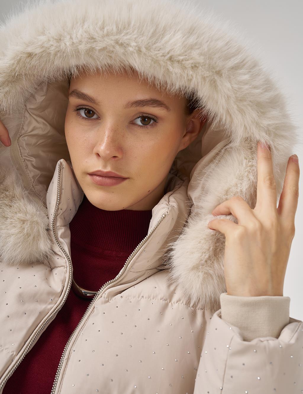 Hotfix Printed Anorak Coat Beige