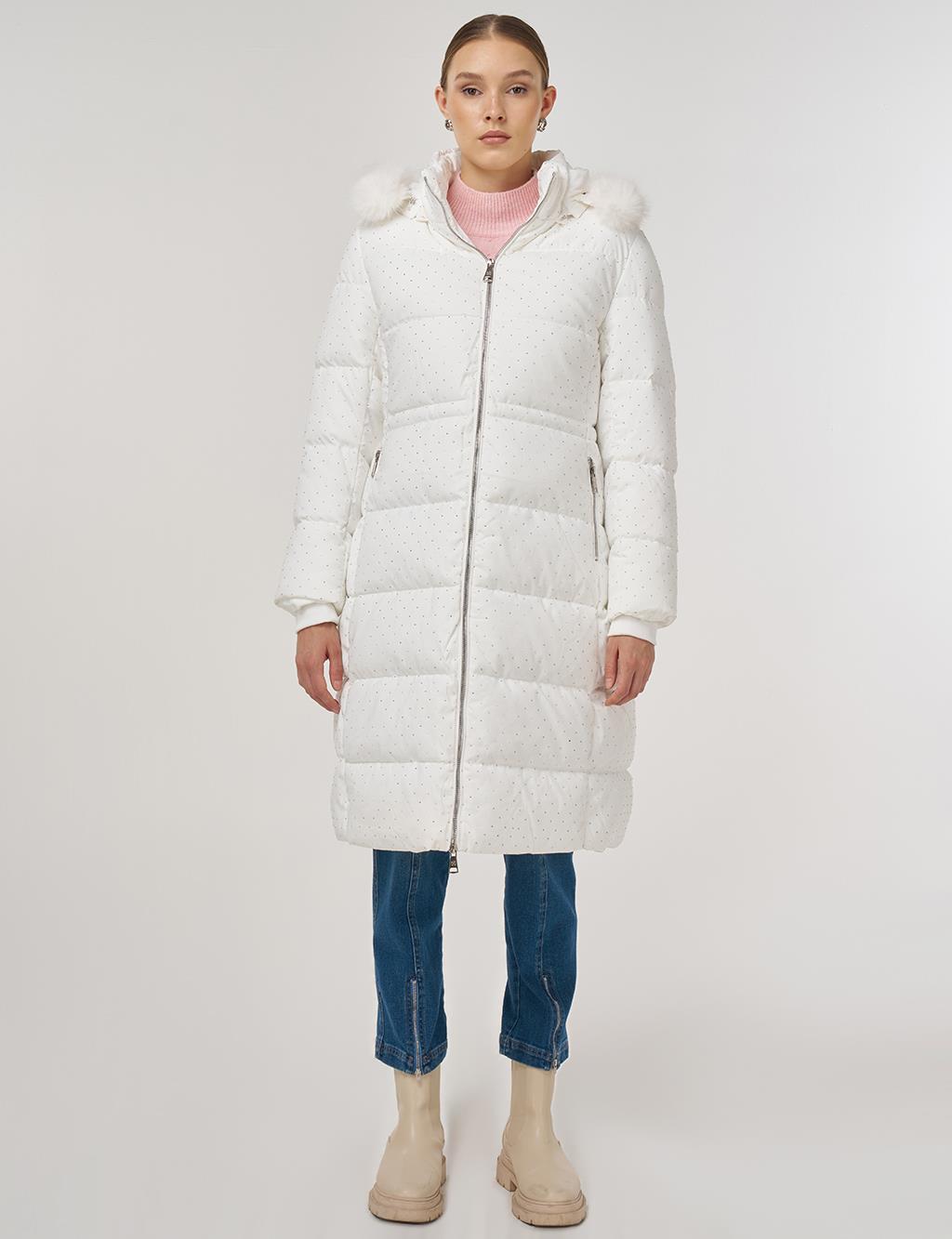 Hotfix Printed Anorak Coat in Optical White