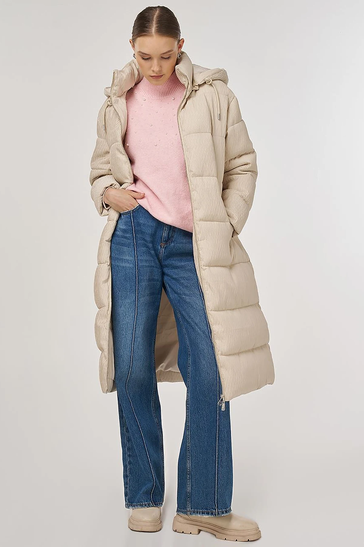 Zipper-Closure Anorak Jacket Cream