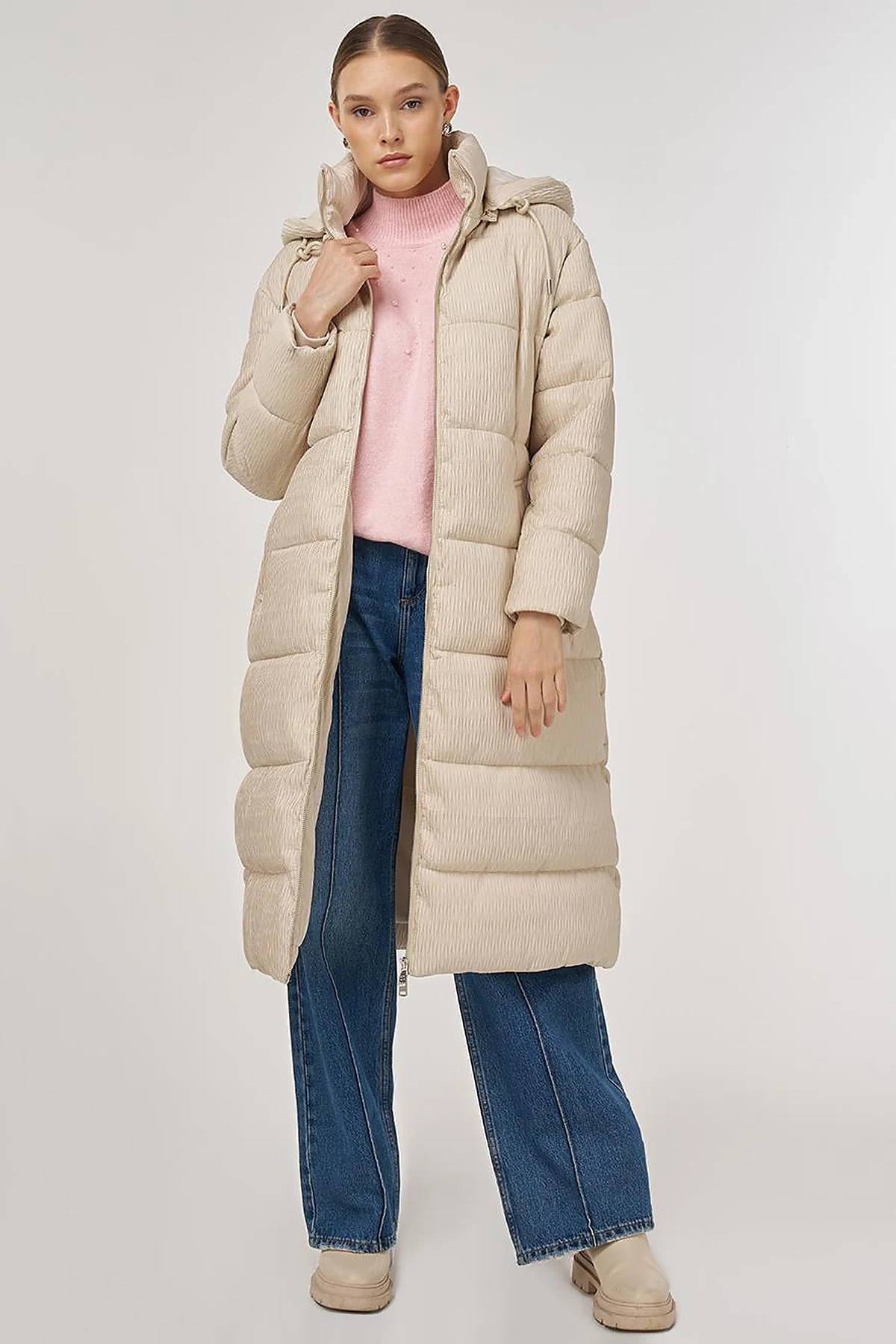 Zipper-Closure Anorak Jacket Cream