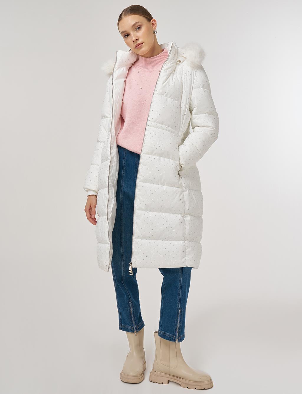 Hotfix Printed Anorak Coat in Optical White