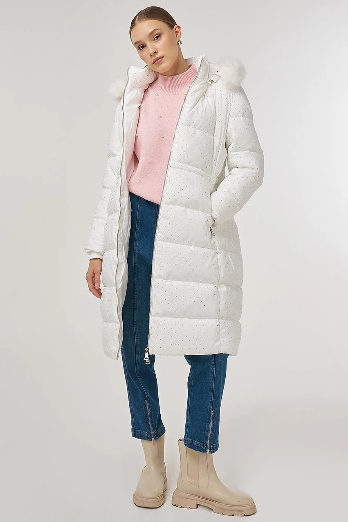 Hotfix Printed Anorak Coat in Optical White