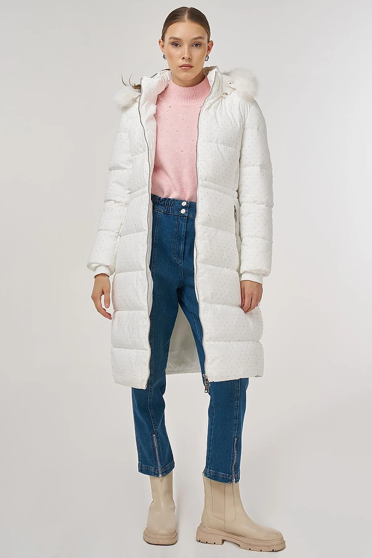 Hotfix Printed Anorak Coat in Optical White