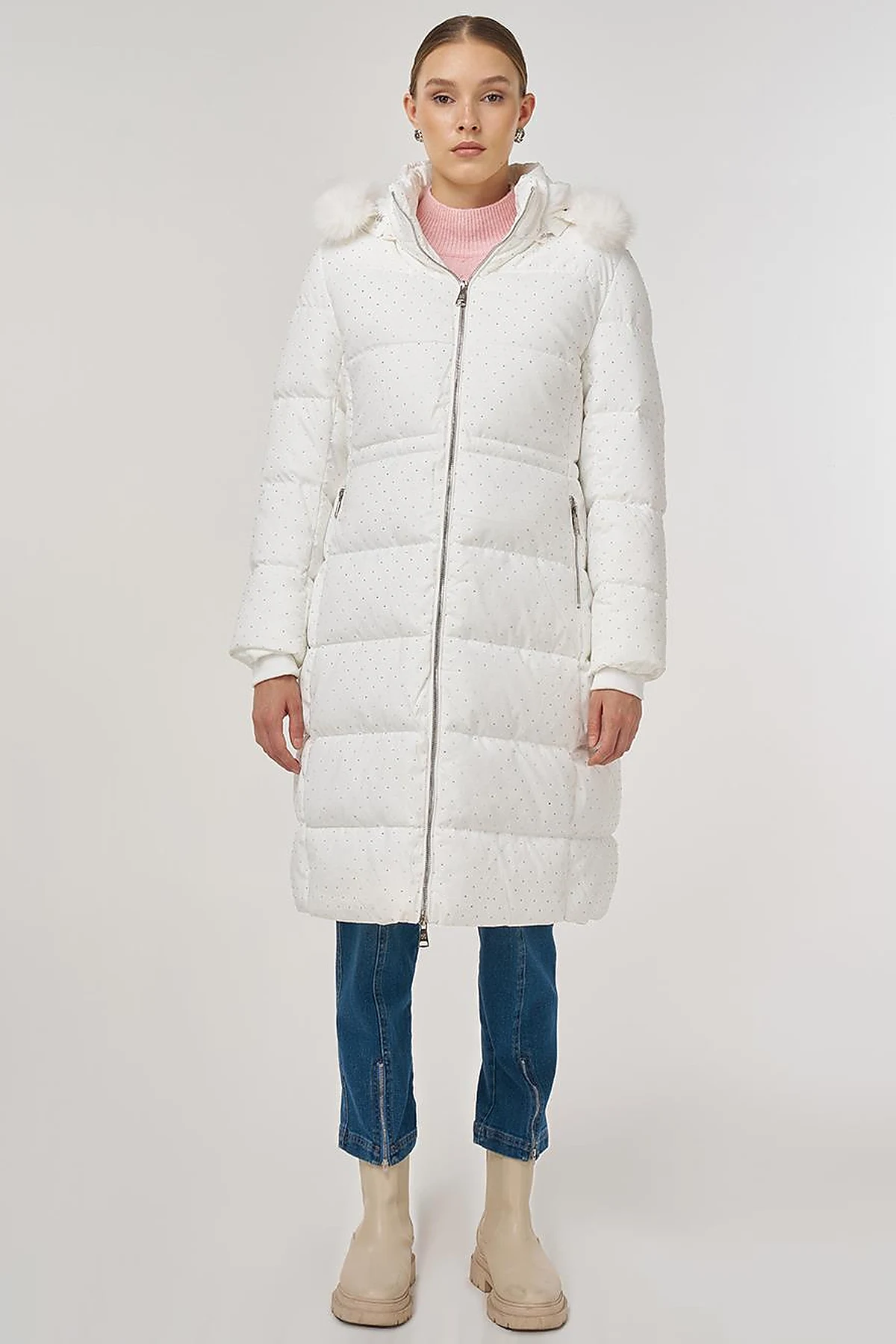 Hotfix Printed Anorak Coat in Optical White