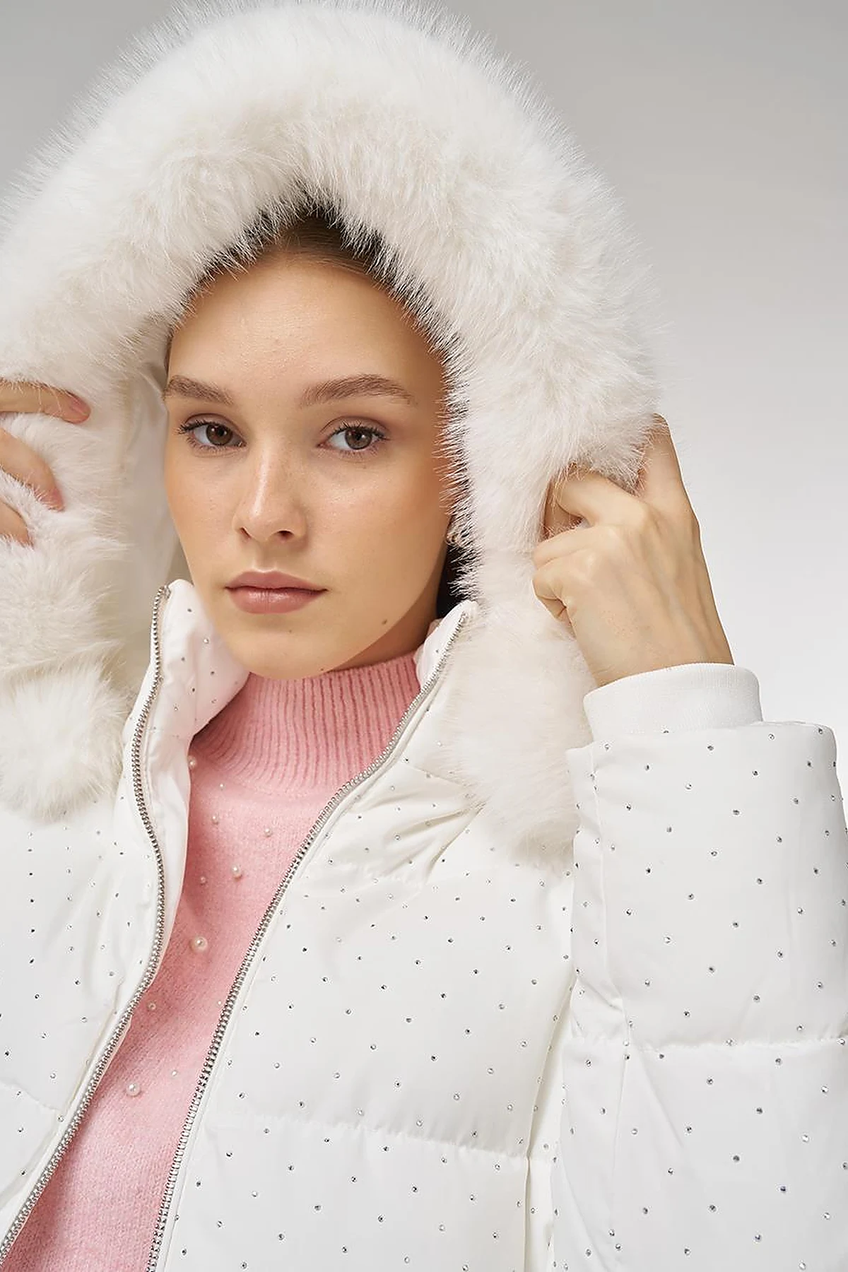 Hotfix Printed Anorak Coat in Optical White