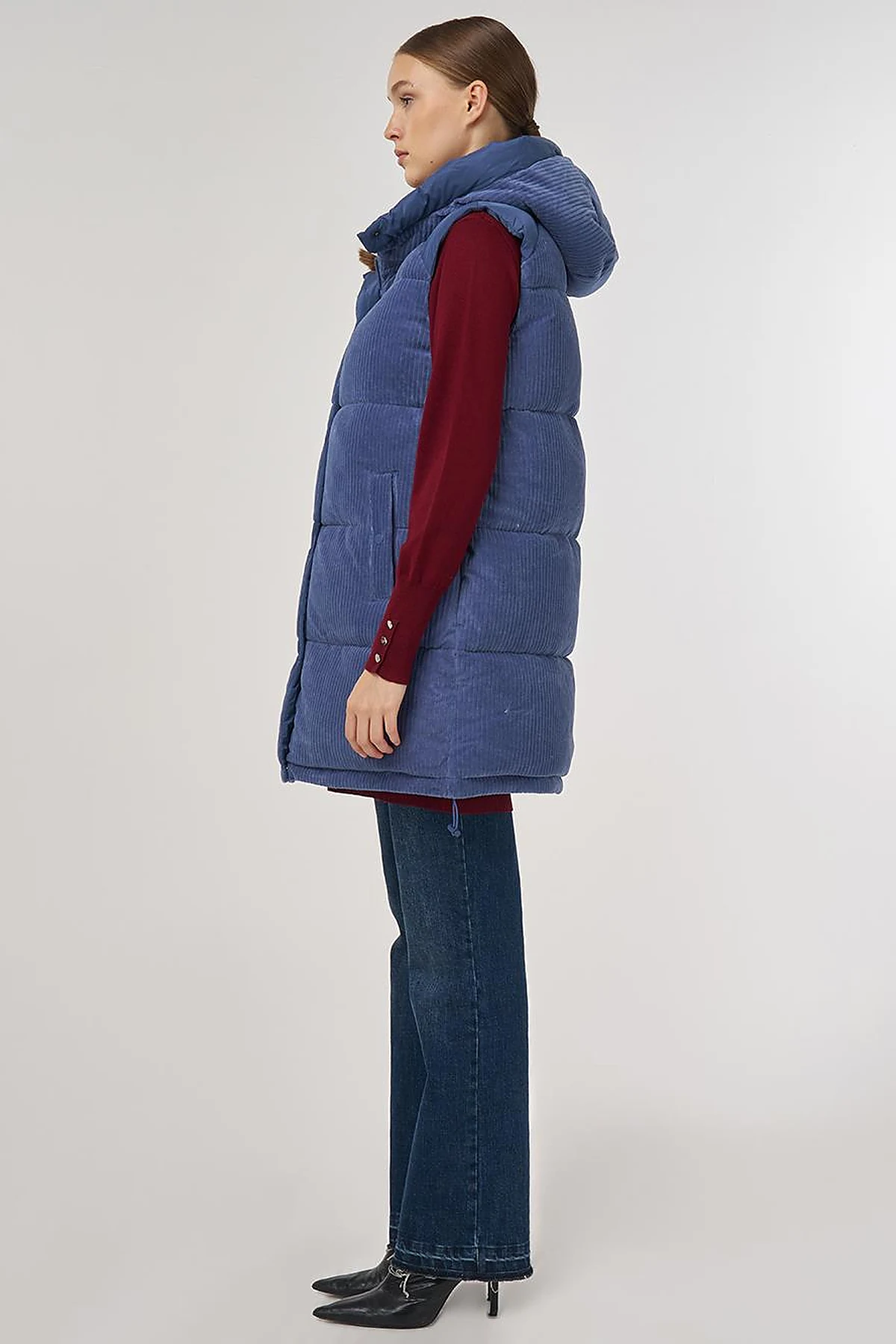 Velvet-Trimmed Puffer Vest Navy