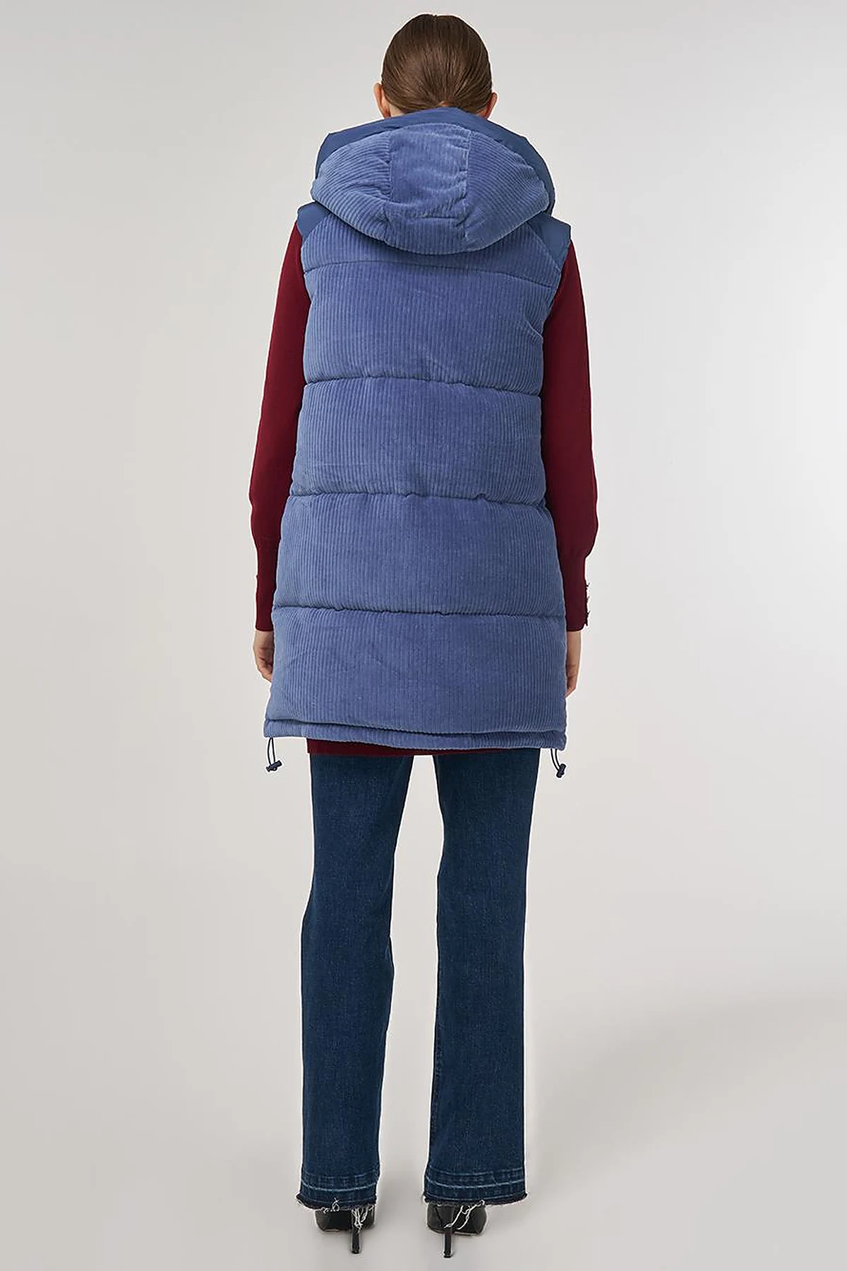 Velvet-Trimmed Puffer Vest Navy